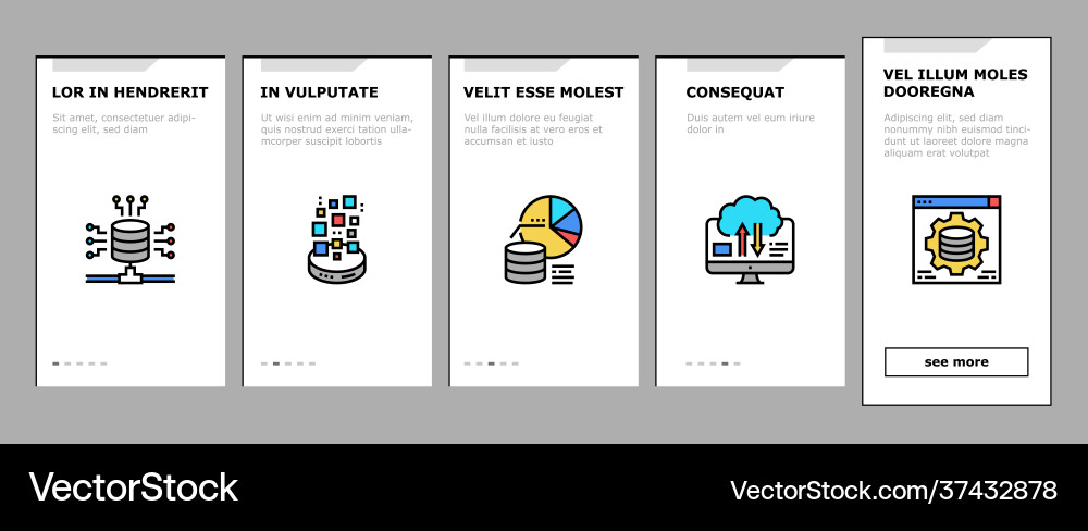 Digital processing onboarding icons set Digital processing onboarding icons set Vector Image