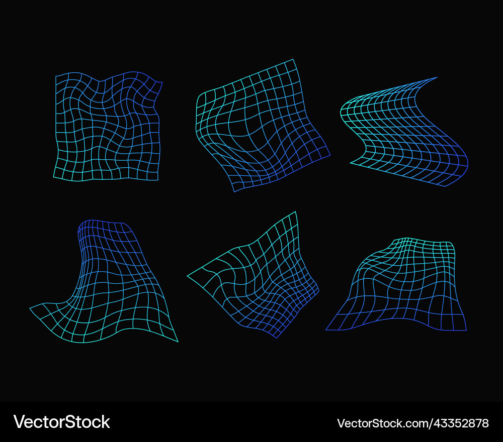 Geometric grids with neon gradient set Vector Image