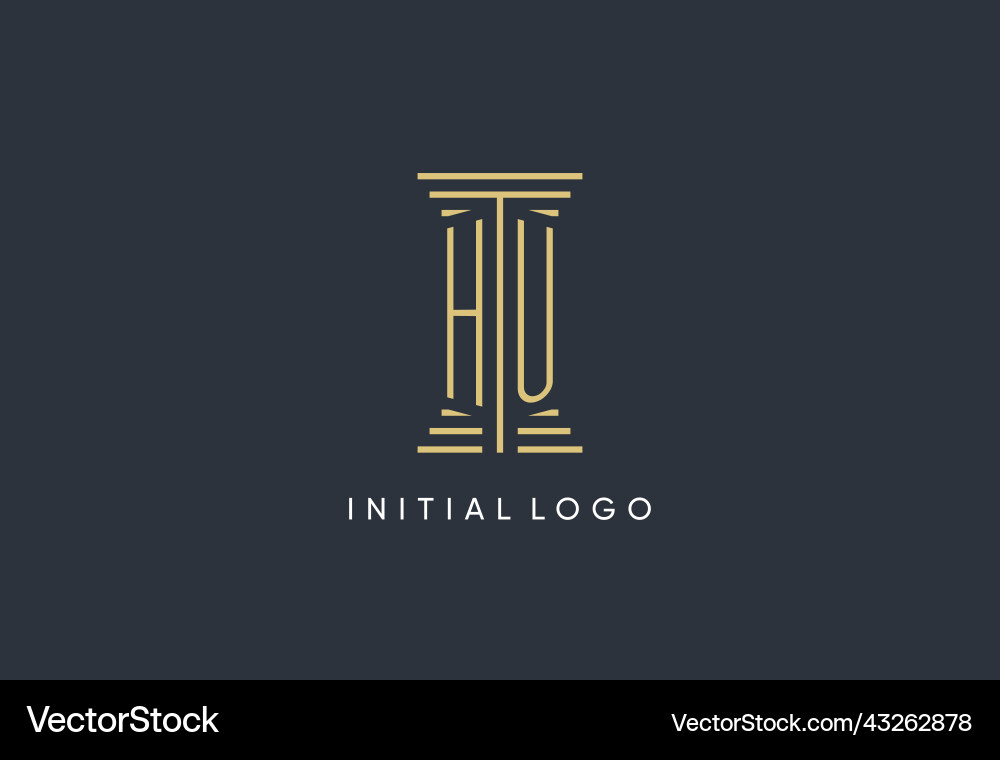 Hu initial monogram with pillar shape logo design Vector Image