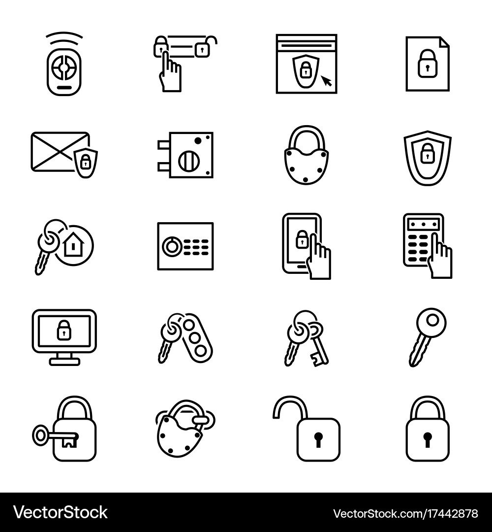 Keys and locks thin line icon set Vector Image