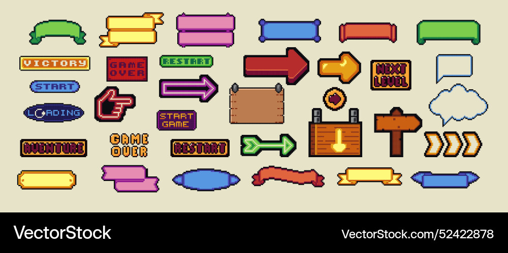 Pixel art frames retro 8 bit buttons arrows Pixel art frames retro 8 bit buttons arrows vector image