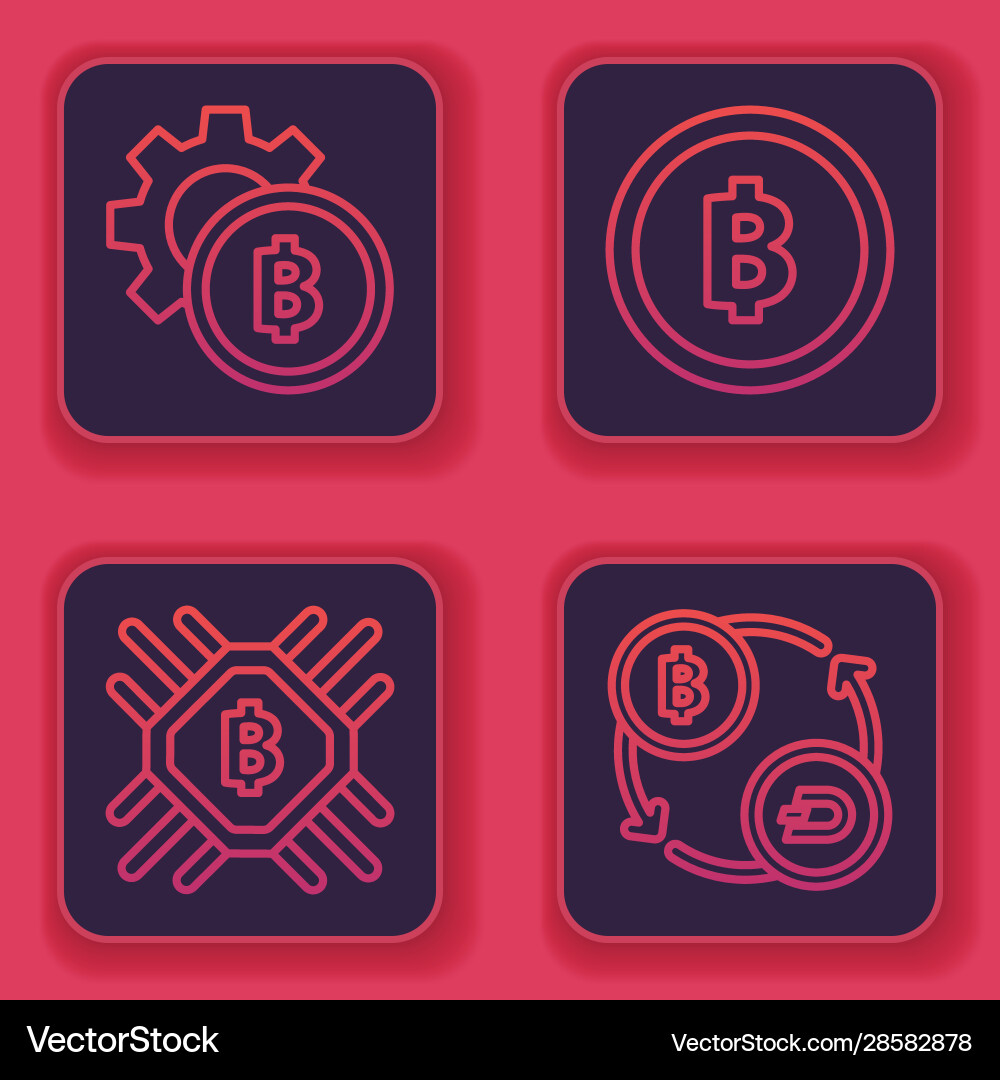 Set line cryptocurrency coin bitcoin cpu mining Vector Image