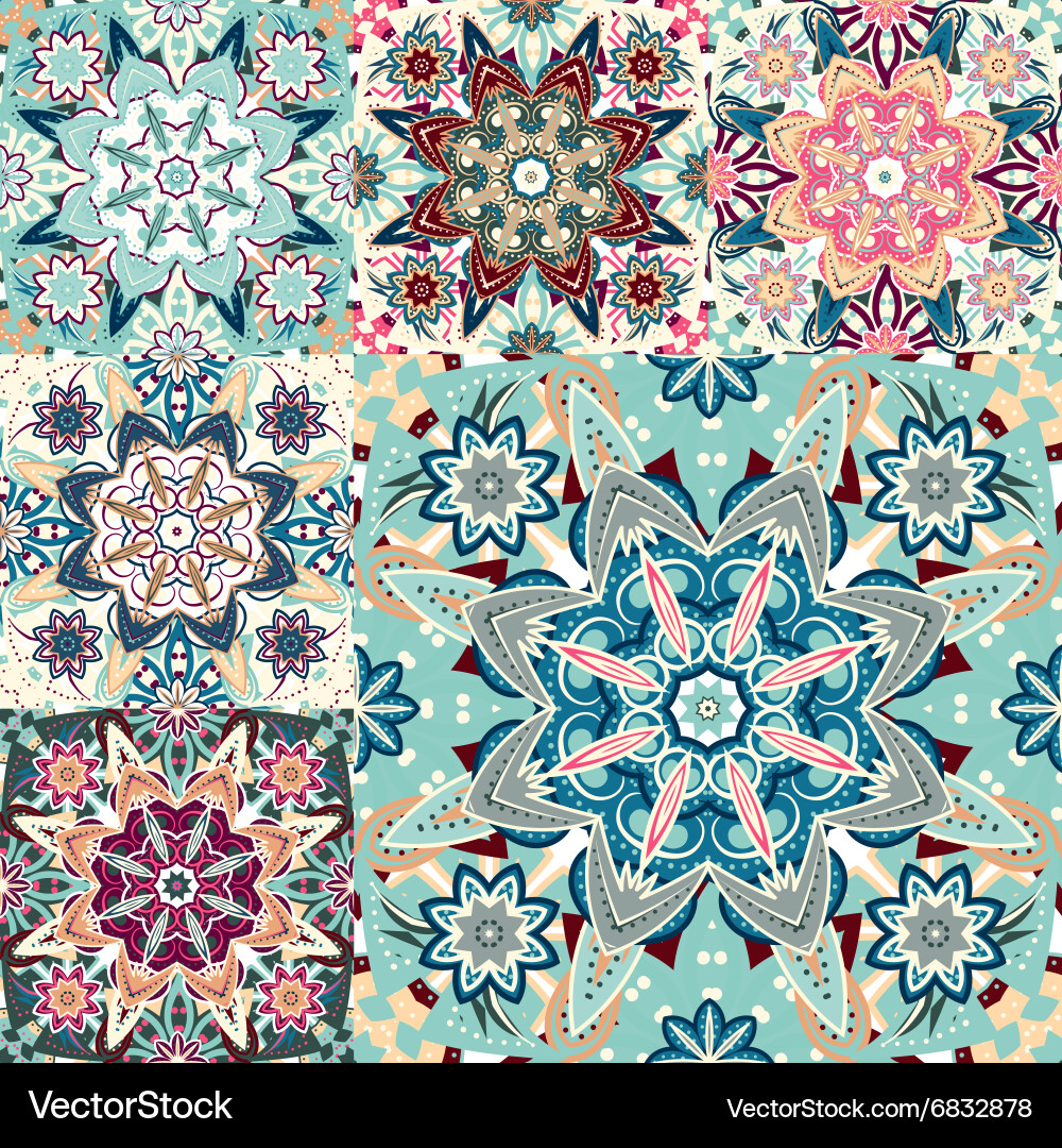 Set of seamless colorful patterns in oriental vector image