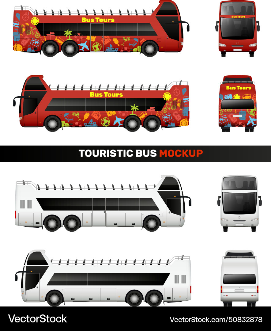 Touristic bus mockup set Royalty Free Vector Image