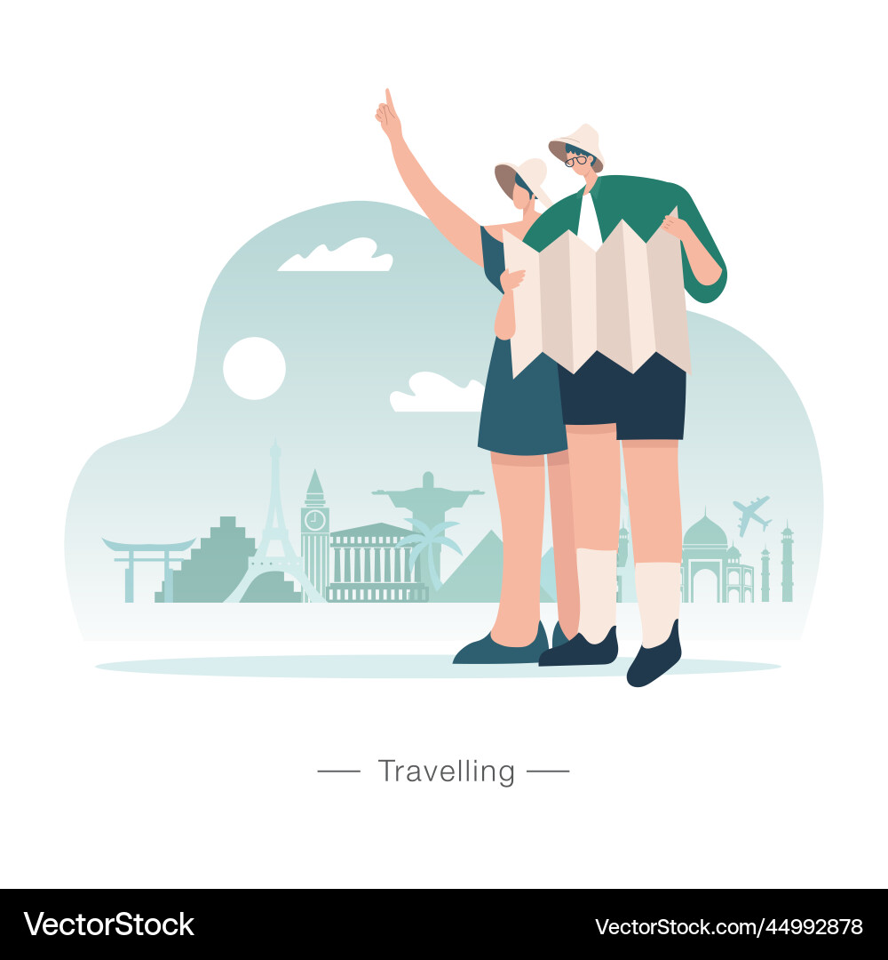 Travelling concept young couple going to go Travelling concept young couple going to go vector image