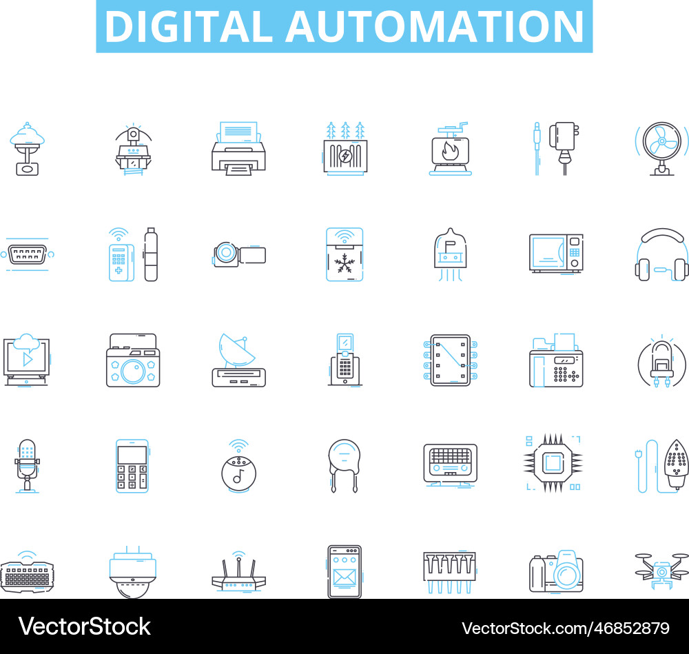 Digital automation linear icons set robotics Digital automation linear icons set robotics vector image