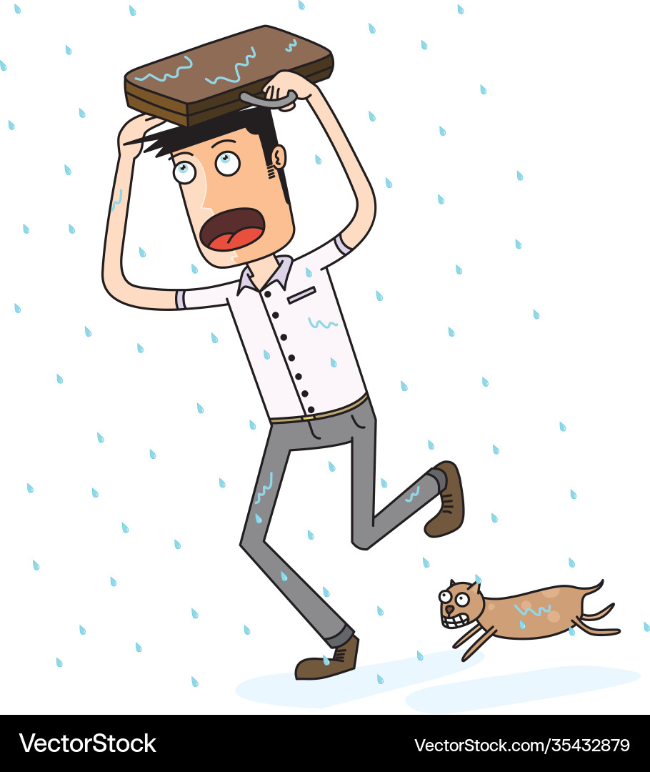 Man getting wet rain on way home Vector Image