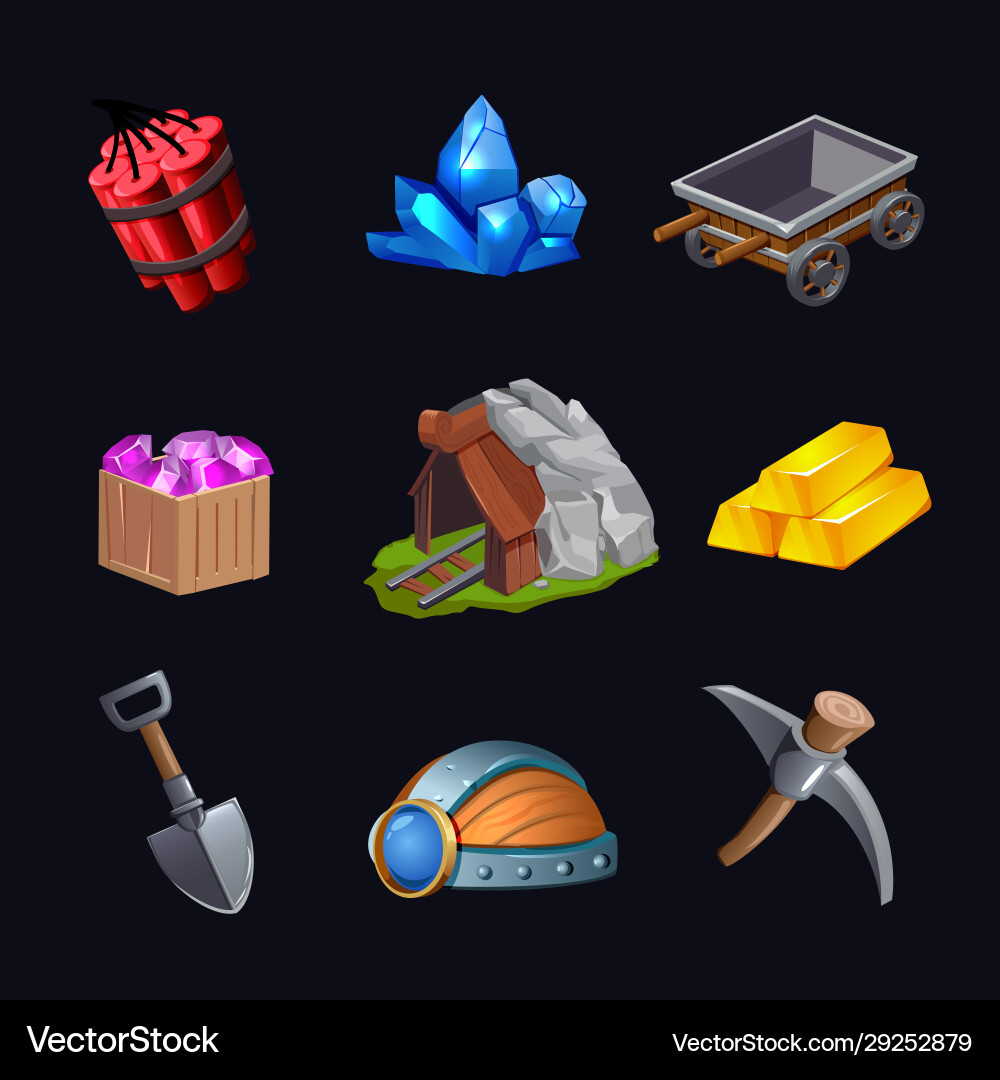 Mining Game Icons - Treasure & Ore Vector Image