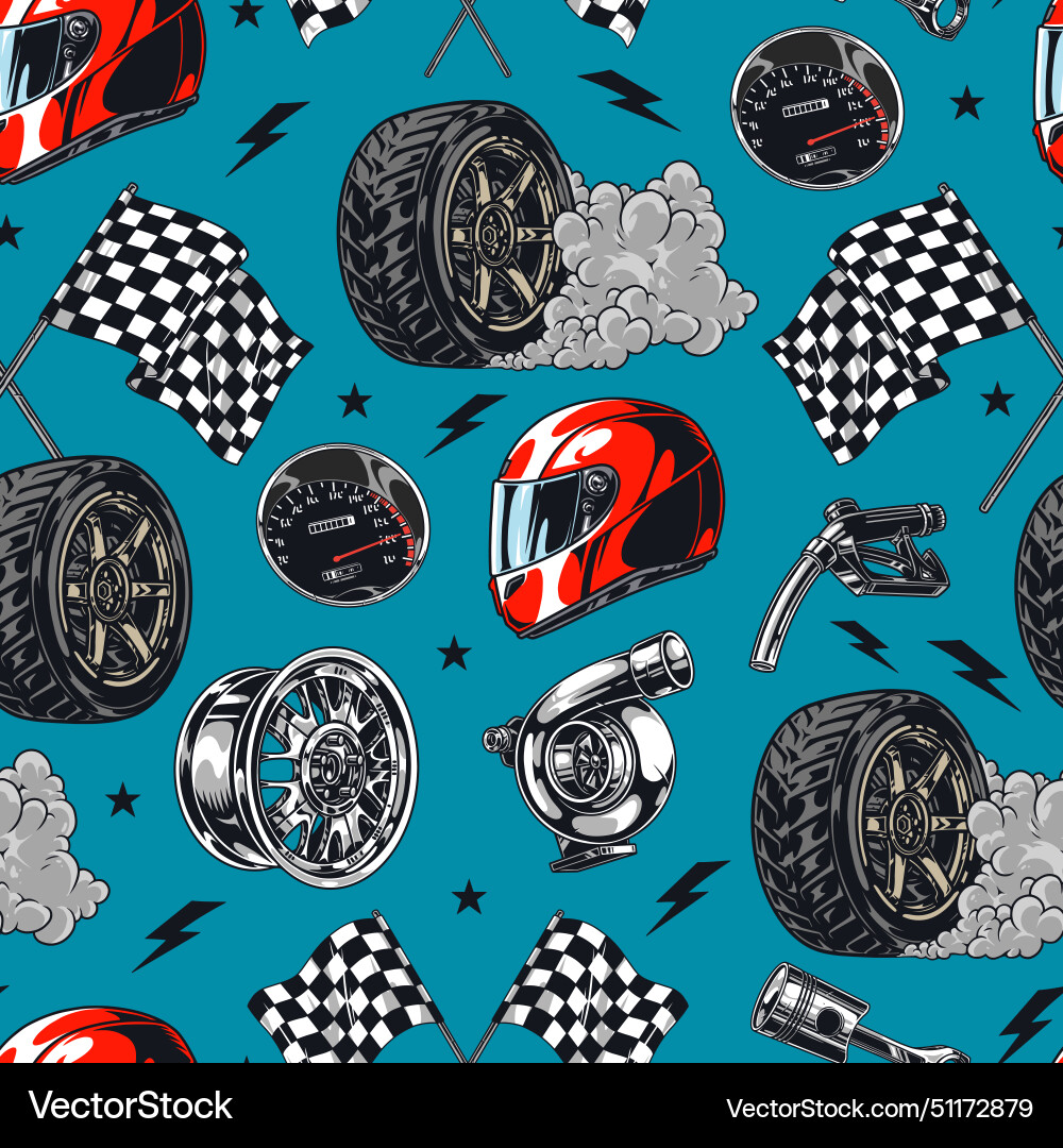 Motor sport colorful pattern seamless Motor sport colorful pattern seamless vector image