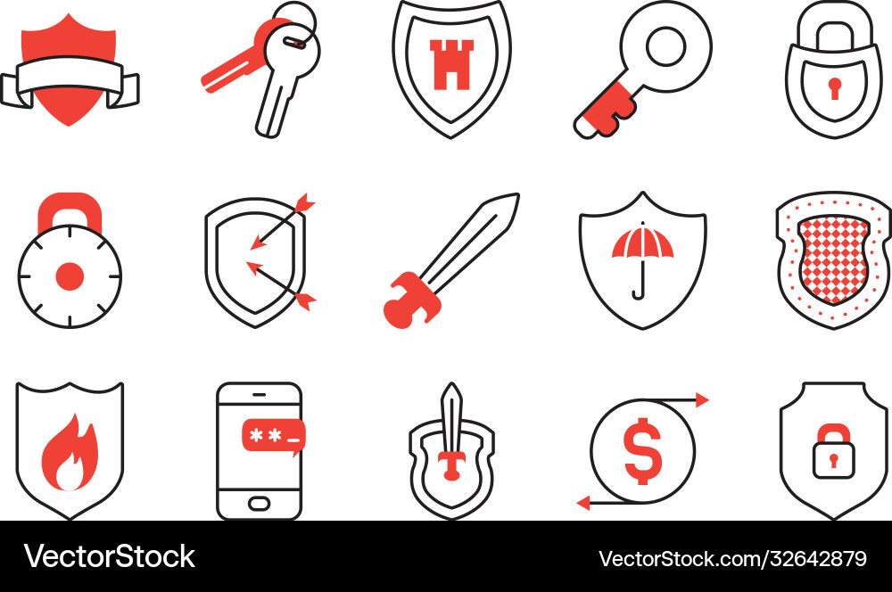 Sword and security shield icon set half line Sword and security shield icon set half line vector image