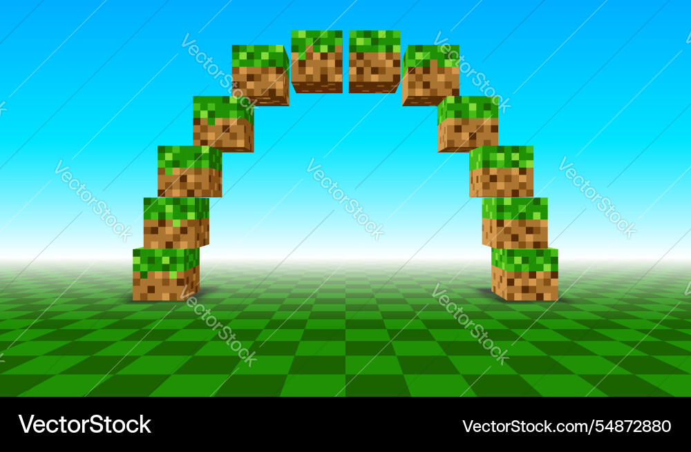 Arch shape made of 3d cubes in retro pixel game Arch shape made of 3d cubes in retro pixel game vector image