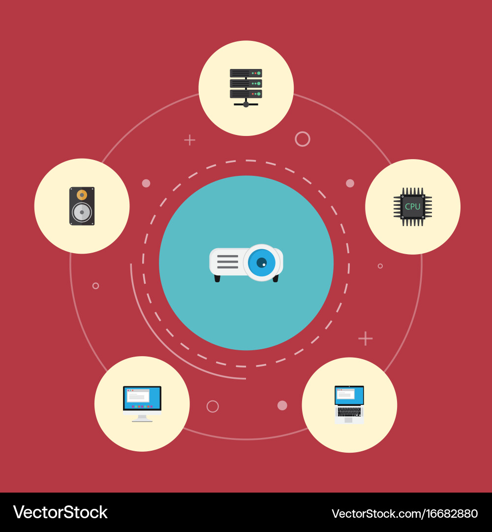 Flat icons microprocessor amplifier presentation Vector Image
