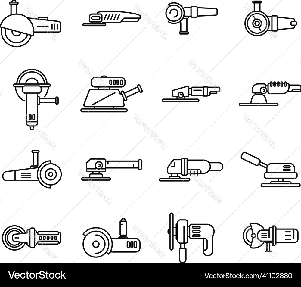 Grinding machine icons set outline build Grinding machine icons set outline build Vector Image