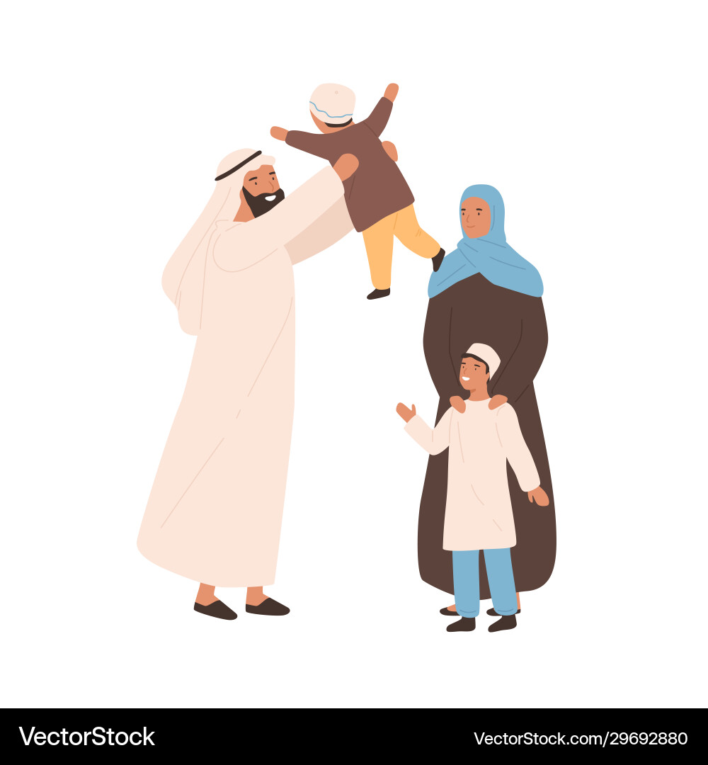 Happy traditional arabic family flat Happy traditional arabic family flat vector image