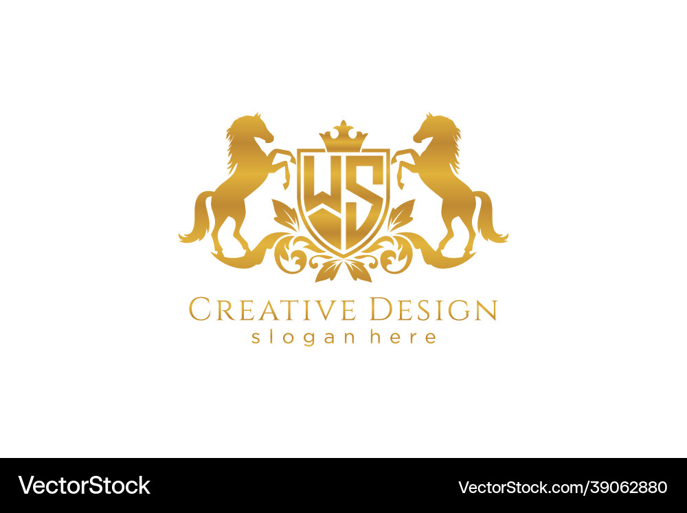 Initial ws retro golden crest with shield and two vector image