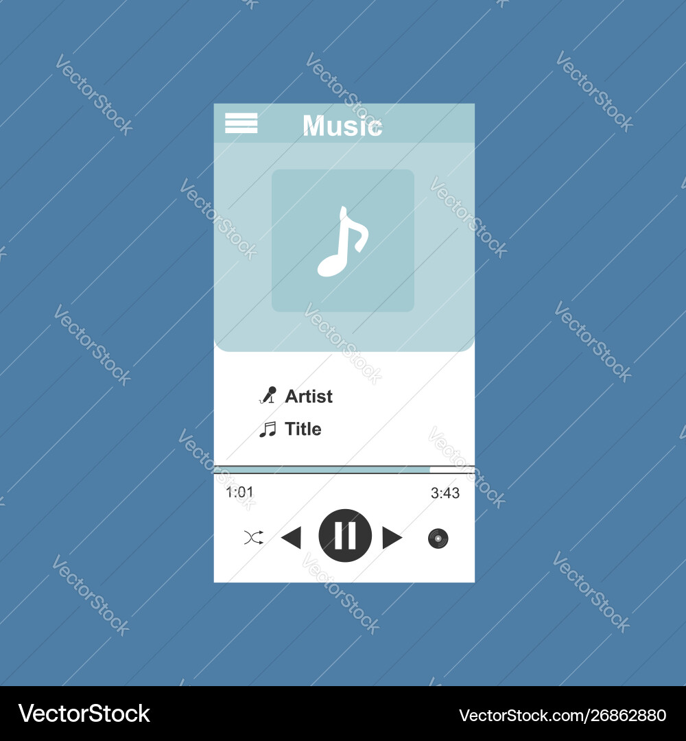 Media player application app template with flat Vector Image