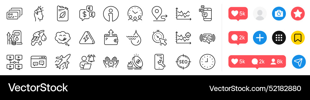 Plane safe time and timer line icons pack Plane safe time and timer line icons pack vector image