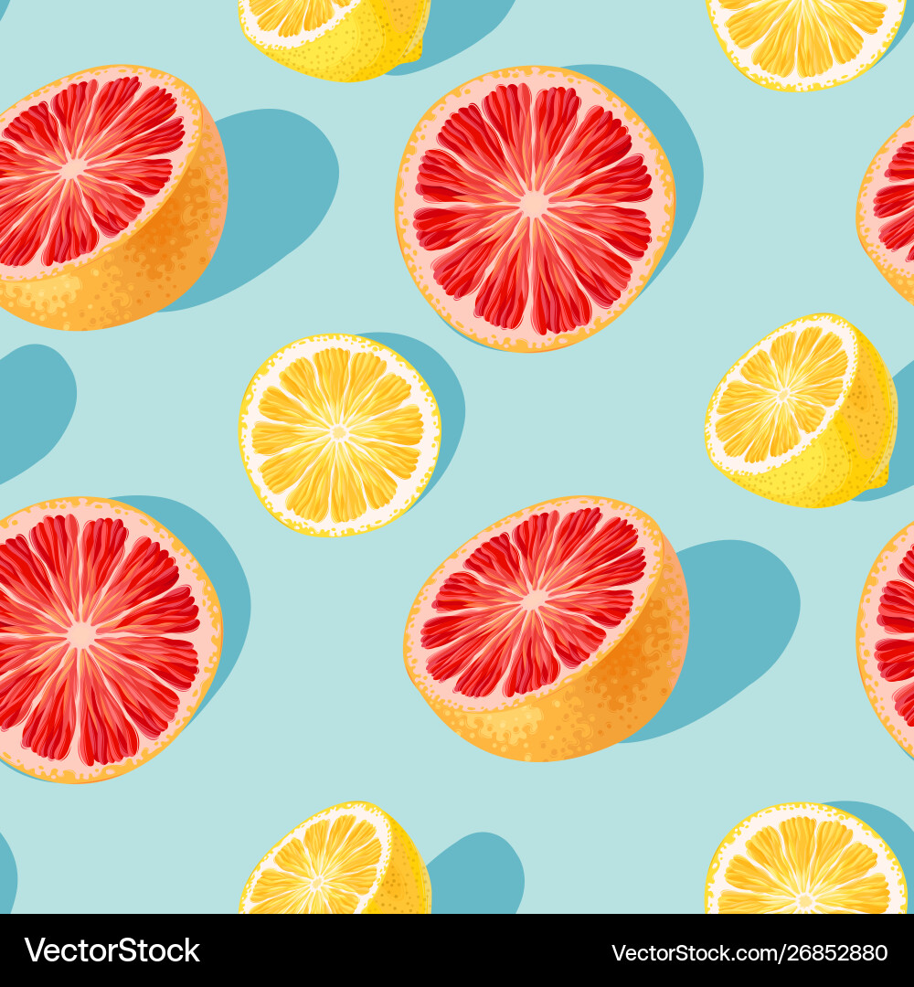 Seamless pattern with grapefruit and lemon slices vector image