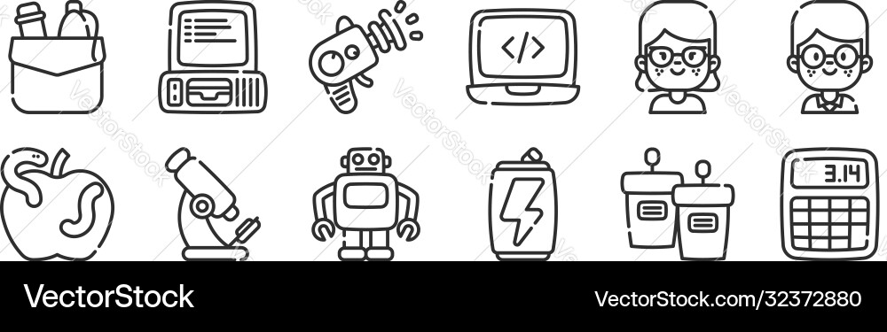 Set 12 thin outline icons such as calculator Set 12 thin outline icons such as calculator vector image