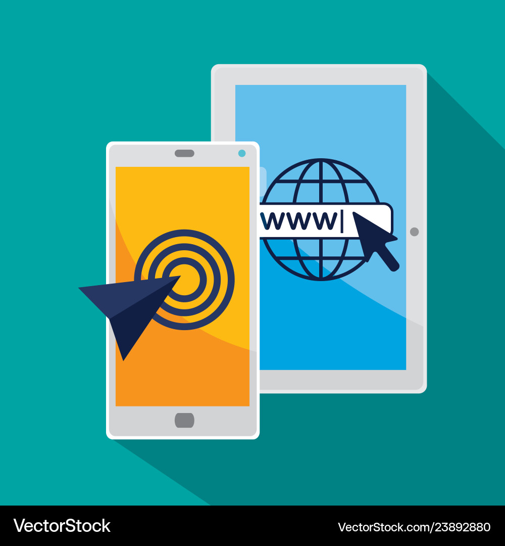 Tablet and smartphone with arrow pointer cursor Tablet and smartphone with arrow pointer cursor vector image
