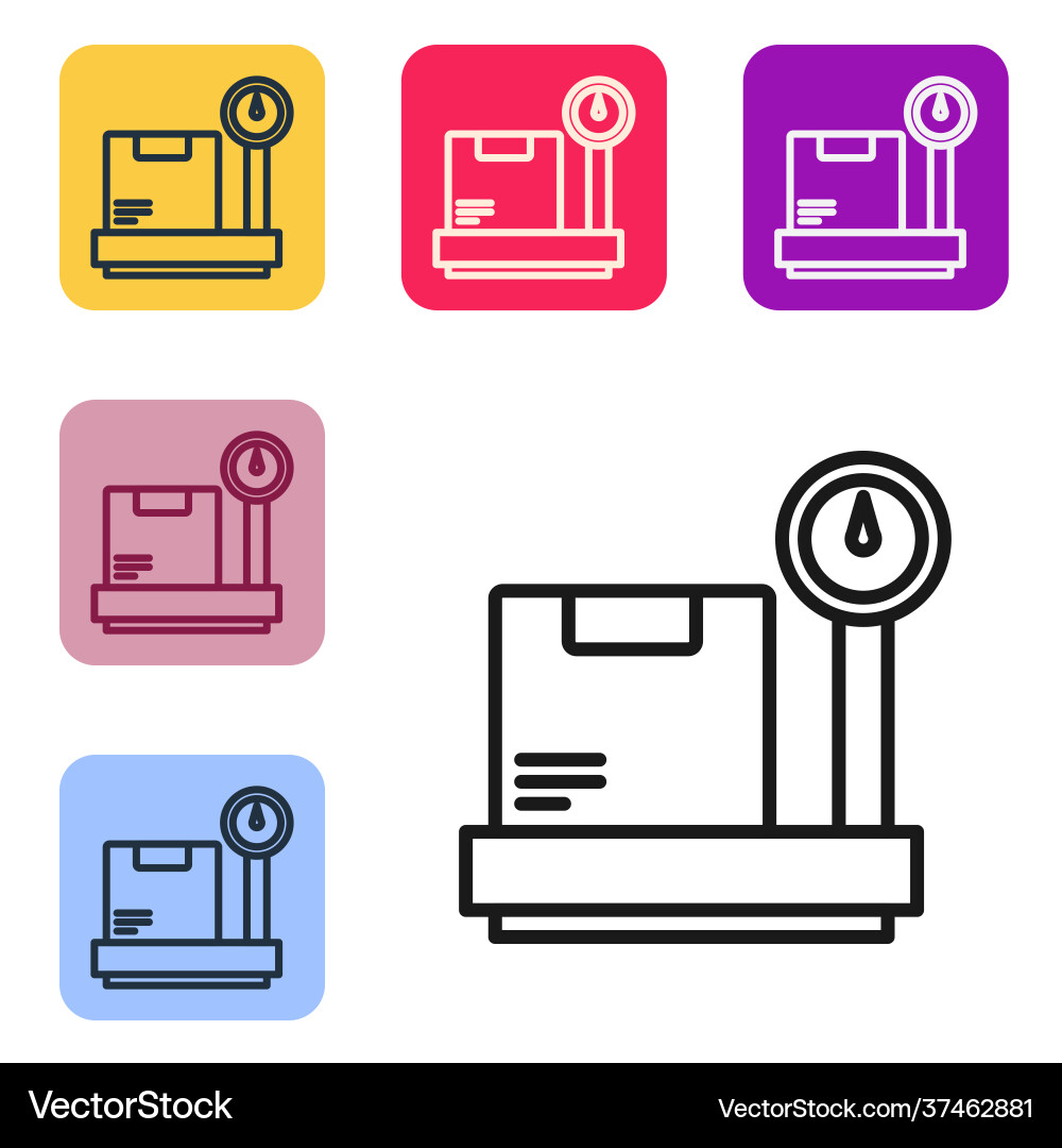 Black line scale with cardboard box icon isolated Black line scale with cardboard box icon isolated vector image