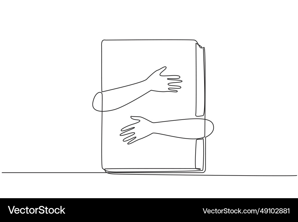 Continuous one line drawing of hands hugging book Vector Image
