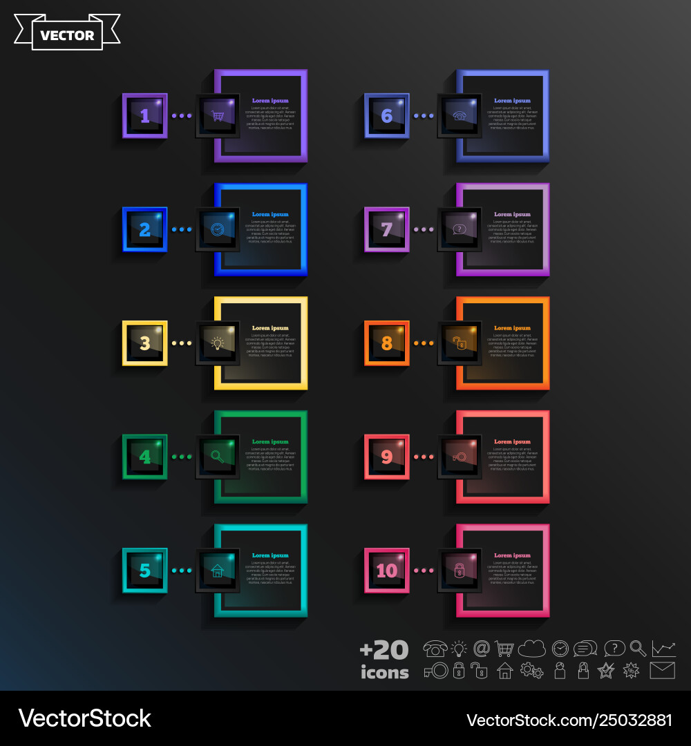 Infographic design list with colorful square Infographic design list with colorful square Vector Image