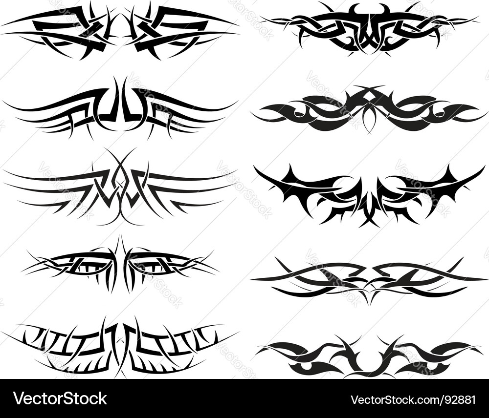 Intricate Flame & Tribal Tattoo Set Vector Image