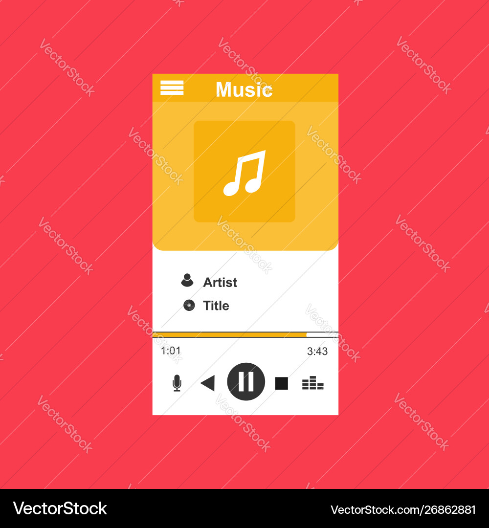 Media player application app template with flat Media player application app template with flat Vector Image