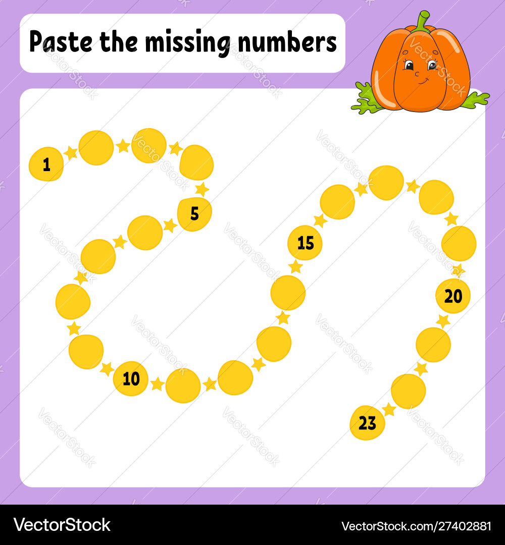 Paste missing numbers handwriting practice Vector Image