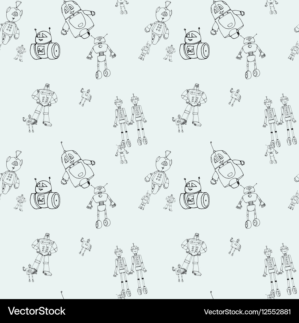 Robot doodles pattern Vector Image