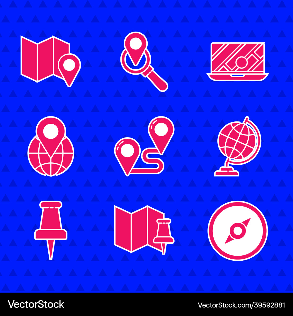Set route location folded map with push pin Set route location folded map with push pin vector image