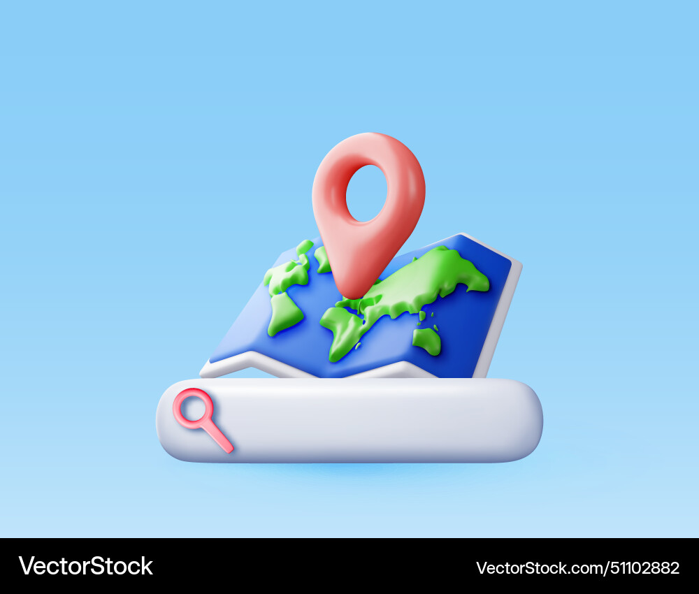 3d location folded paper map search bar and pin vector image