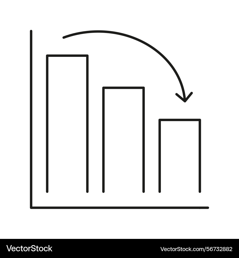 Decreasing bar chart with downward arrow line icon Decreasing bar chart with downward arrow line icon vector image