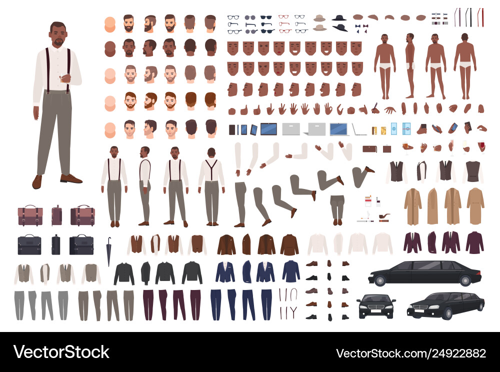 Elegant african american guy creation set or diy Elegant african american guy creation set or diy vector image