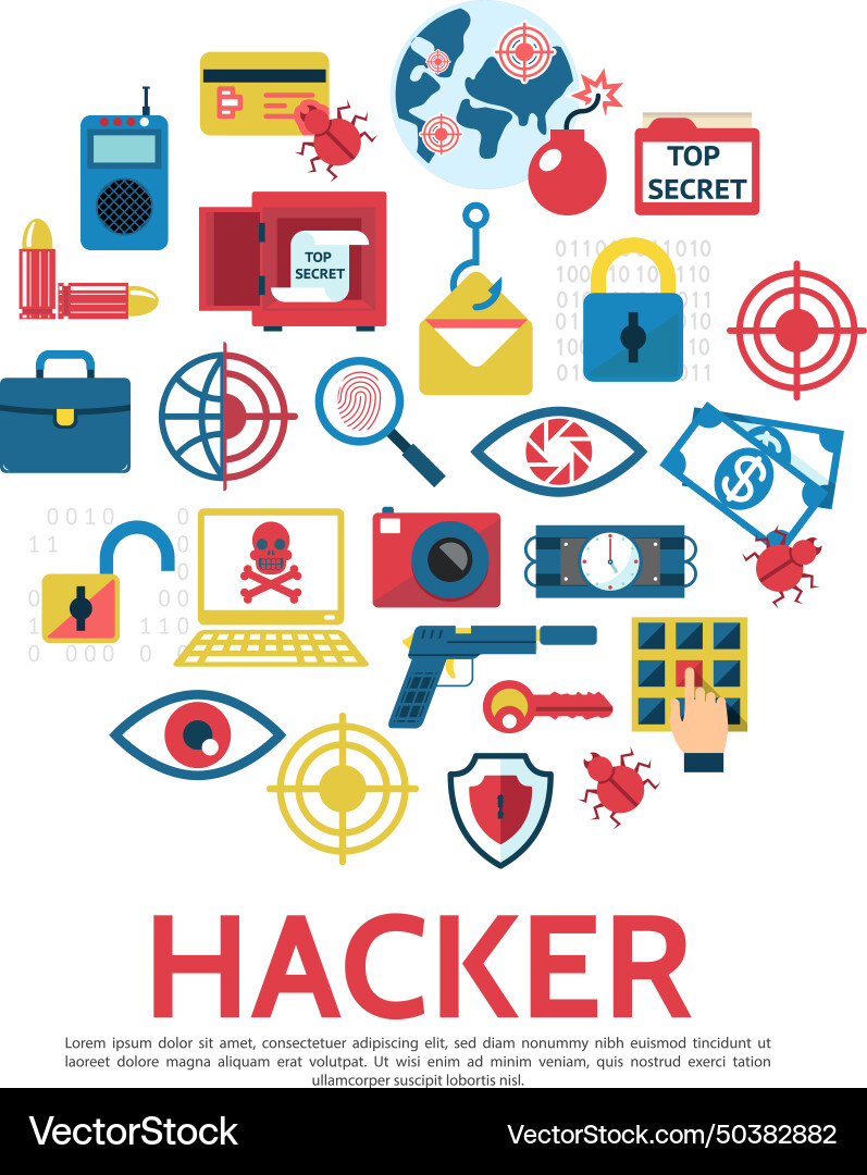 Flat hacking round concept Flat hacking round concept vector image
