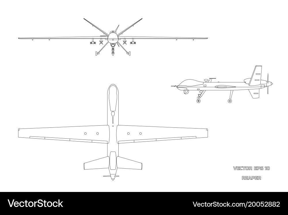 Чертеж бпла в 3д компасе Image of military drone top front and side view Vector Image