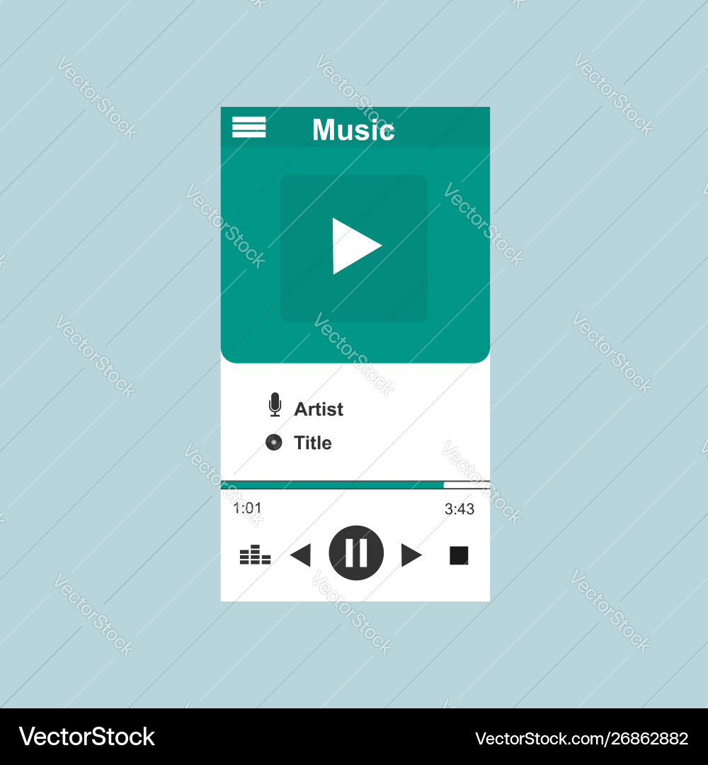 Media player application app template with flat Media player application app template with flat vector image