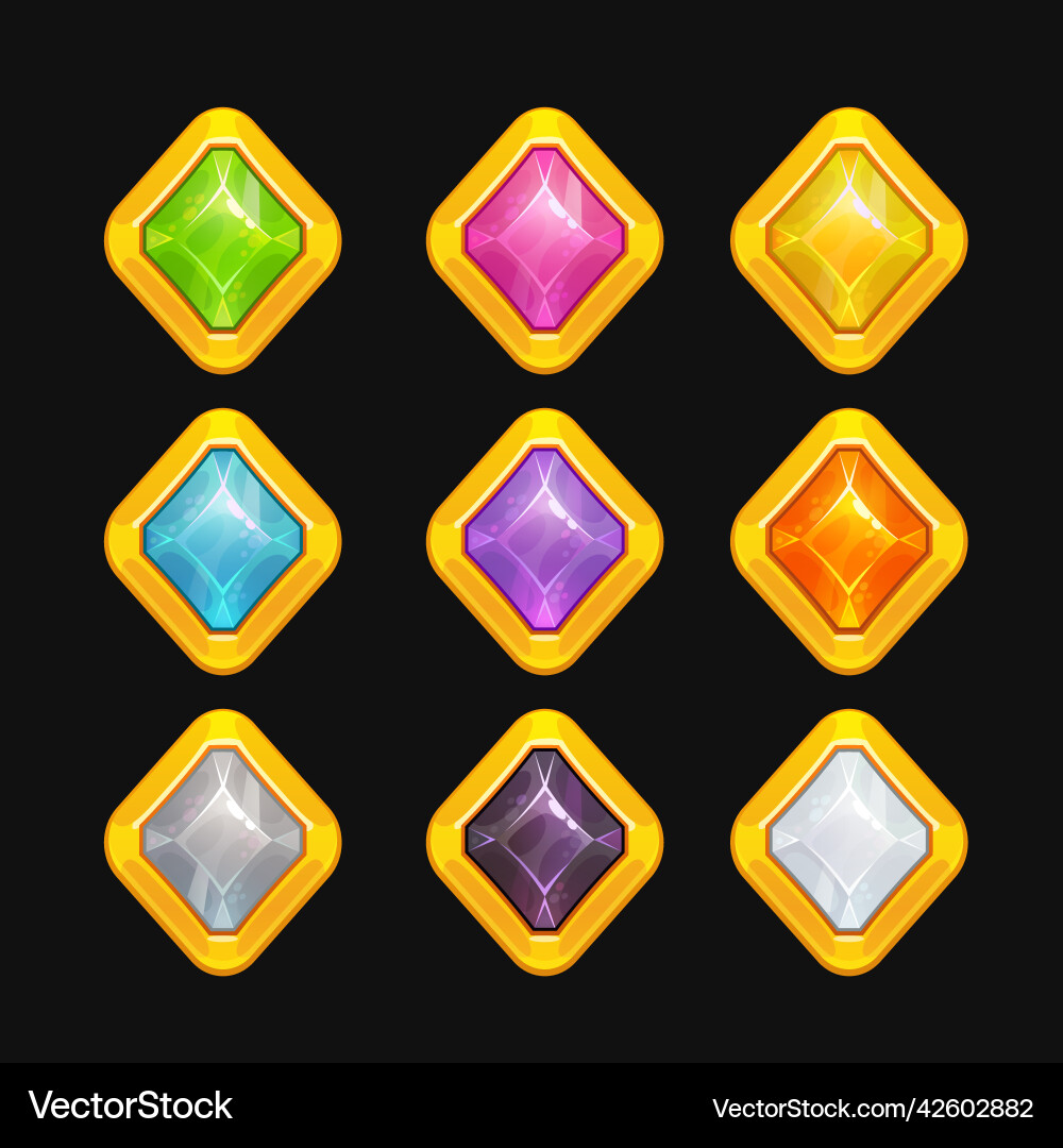 Multicolored shiny crystal assets for game design Multicolored shiny crystal assets for game design vector image