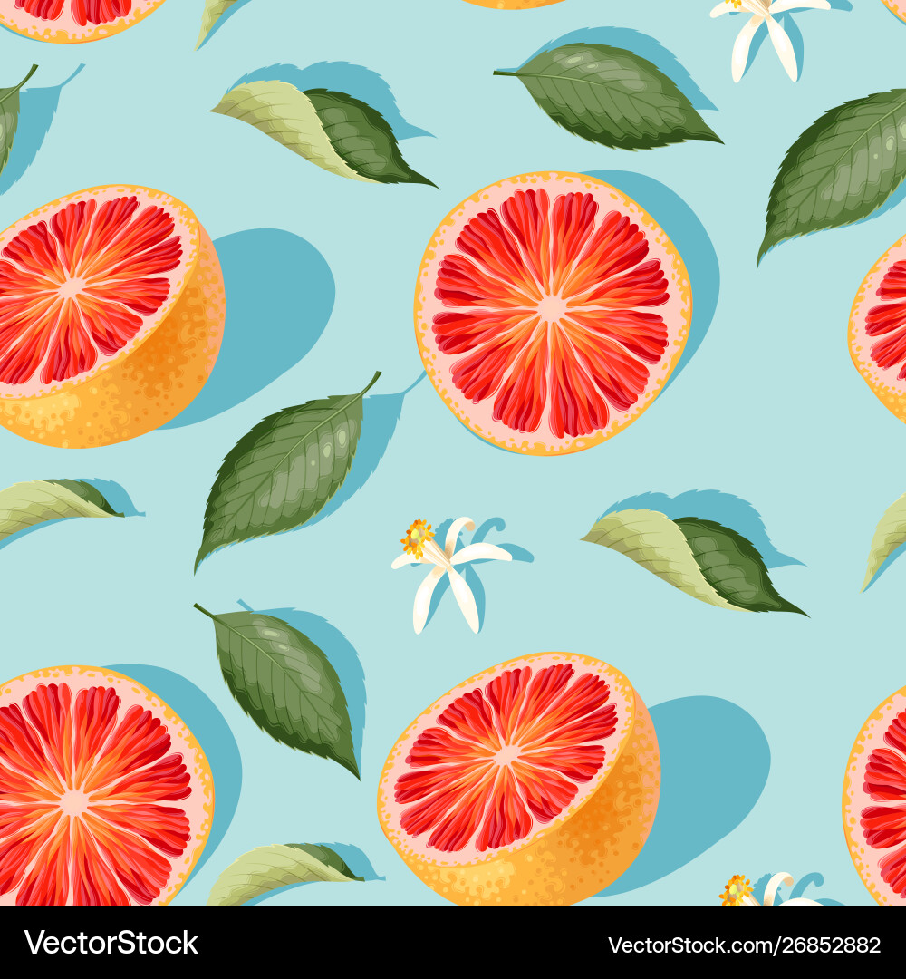 Seamless pattern with grapefruit slices and leaves vector image