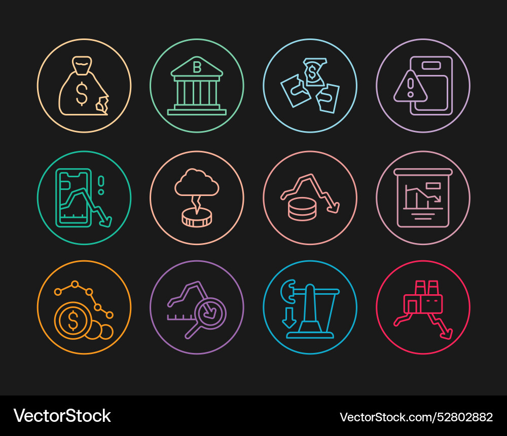 Set line shutdown of factory pie chart Set line shutdown of factory pie chart vector image