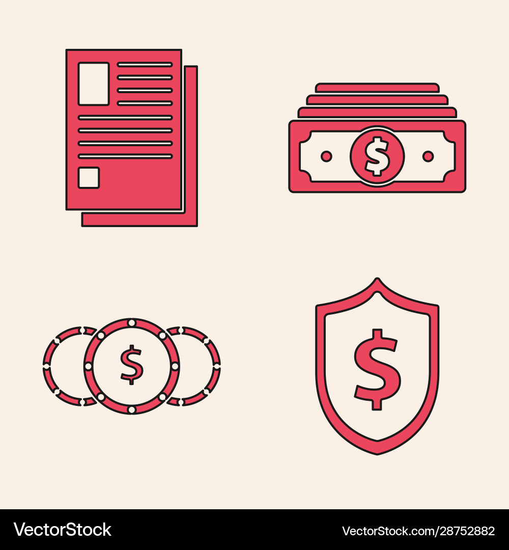 Set shield with dollar symbol file document Vector Image
