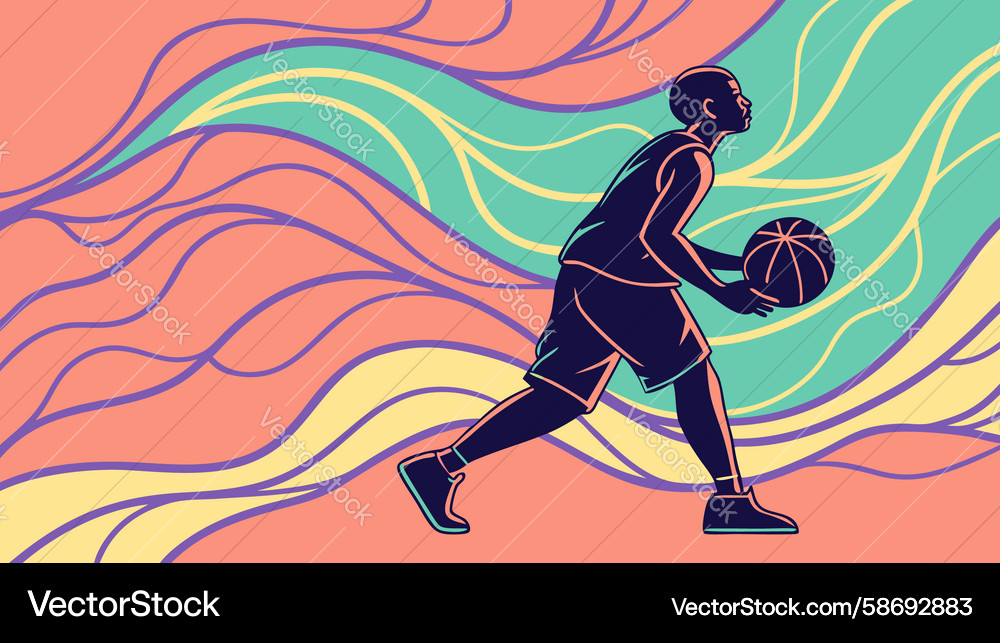 Basketball player in action with dynamic colorful Vector Image