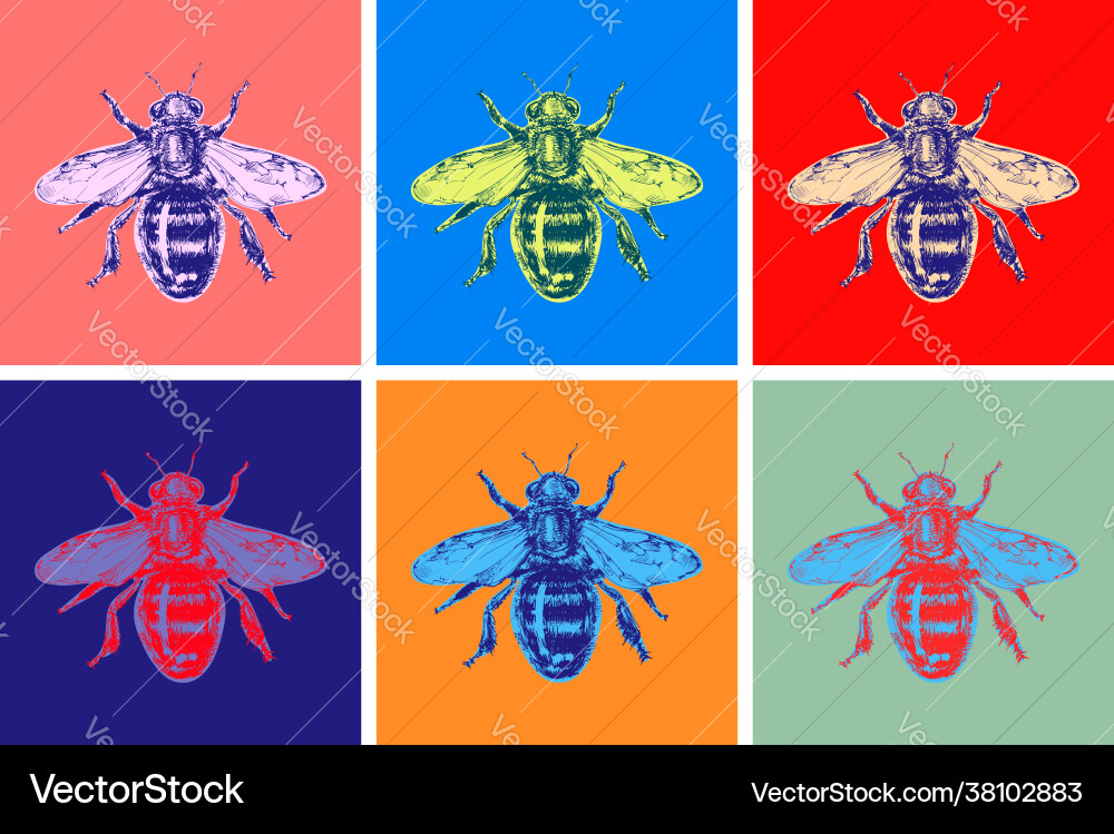 Bee modern art hand drawn sketch vector image