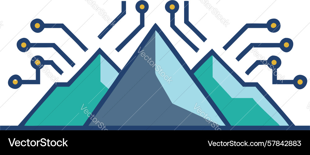 Digital mountain with circuit lines tech vector image