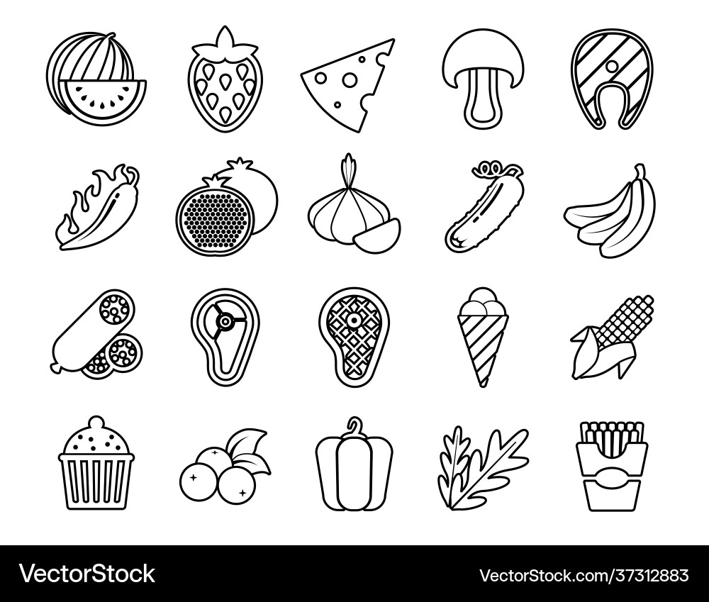 Food and cooking set line icons with open path Food and cooking set line icons with open path vector image