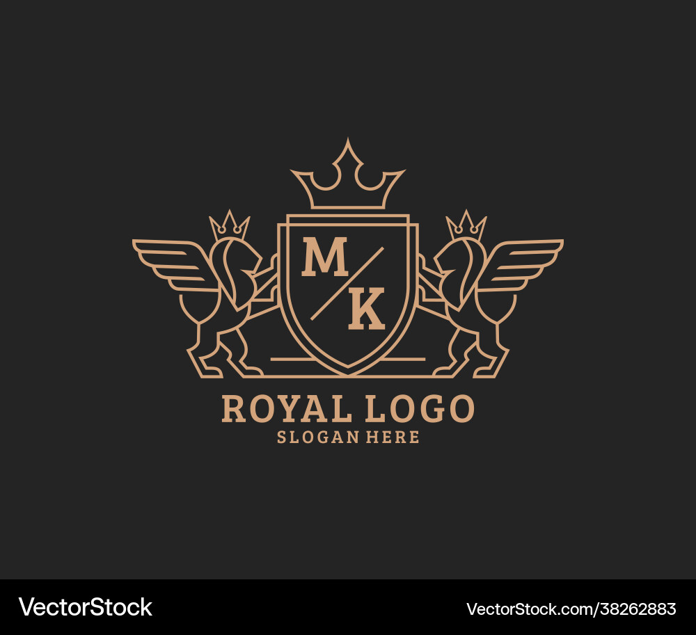 Initial mk letter lion royal luxury heraldiccrest Vector Image