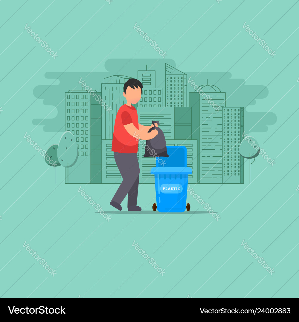 Man throws garbage in the trash Man throws garbage in the trash vector image