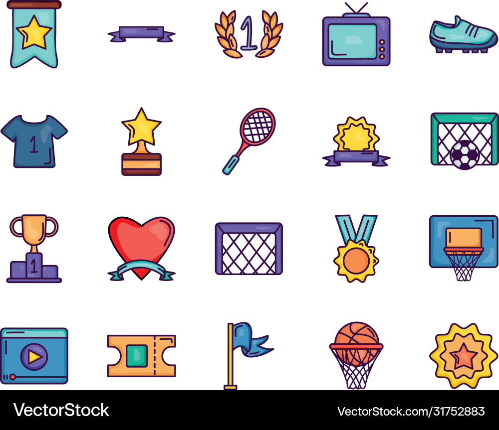 Medal and game event icon set line color style Medal and game event icon set line color style vector image