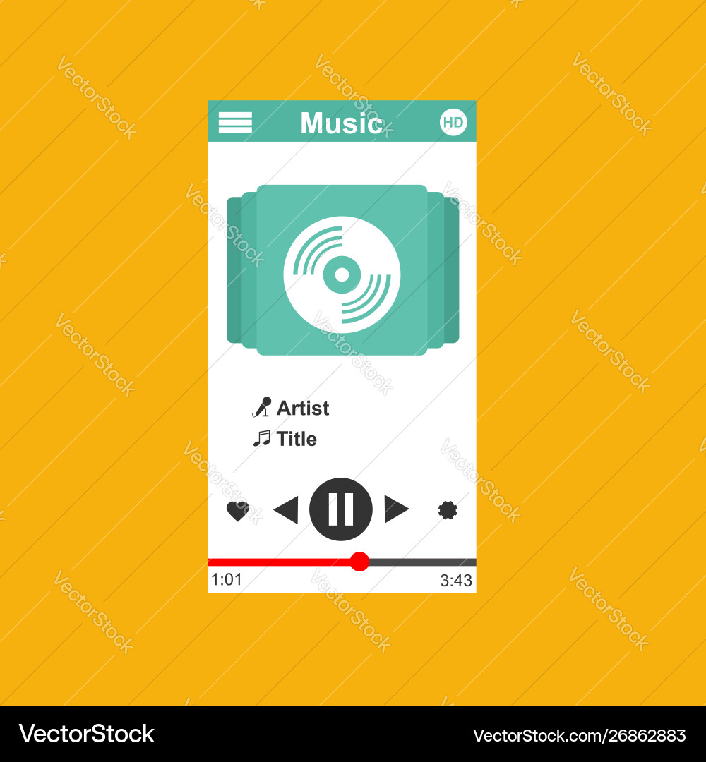 Media player application app template with flat Media player application app template with flat vector image